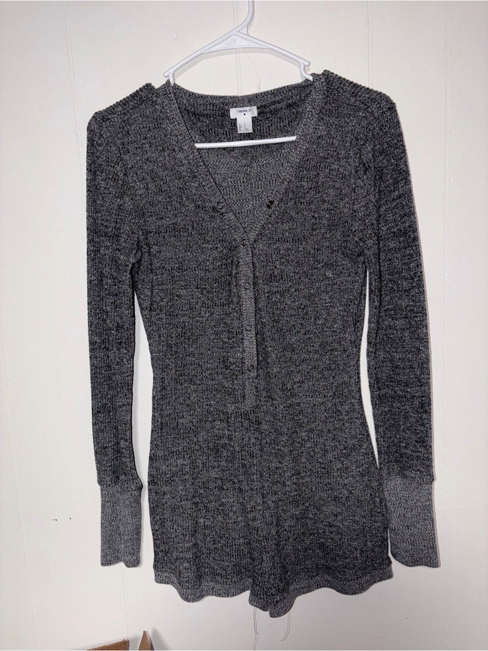 Forever 21 Charcoal Ribbed Henley Sweater Top